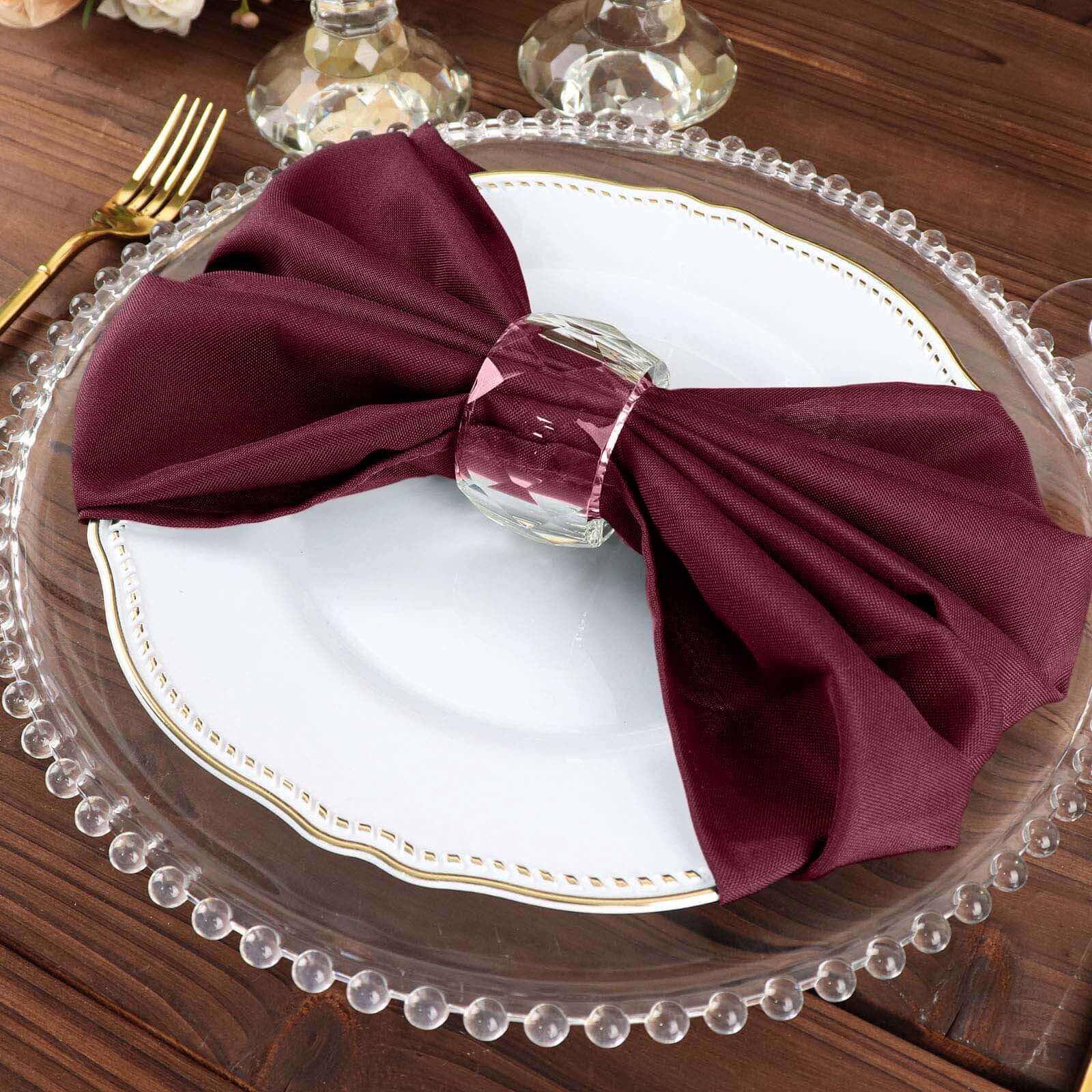 5 Pack Polyester 20"x20" Napkins Burgundy - Wrinkle Resistant & Easy Care Cloth Napkins - Linen Luxes