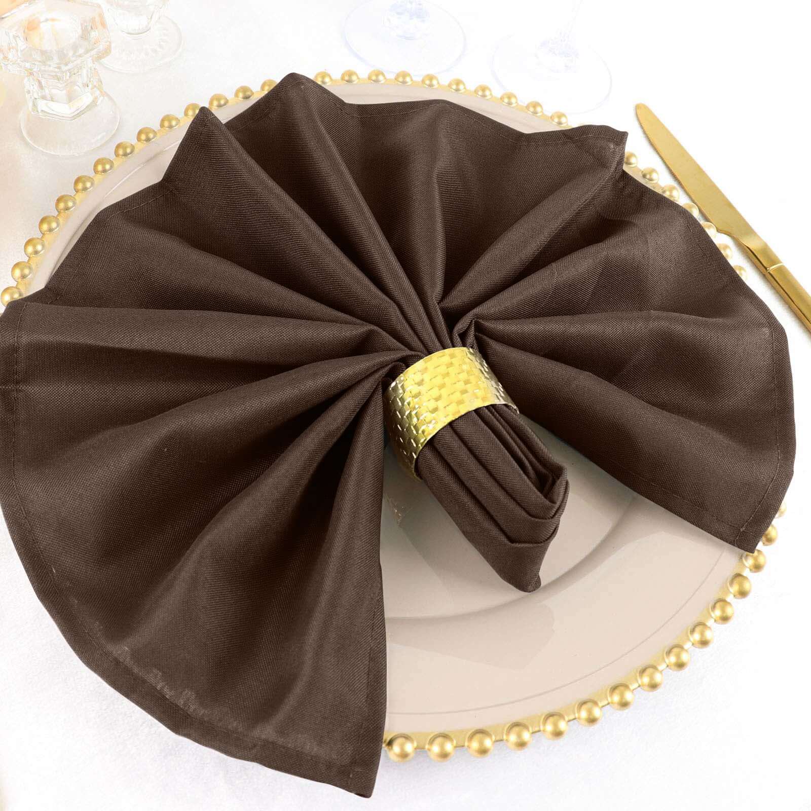 5 Pack Polyester 20"x20" Napkins Chocolate - Wrinkle Resistant & Easy Care Cloth Napkins - Linen Luxes