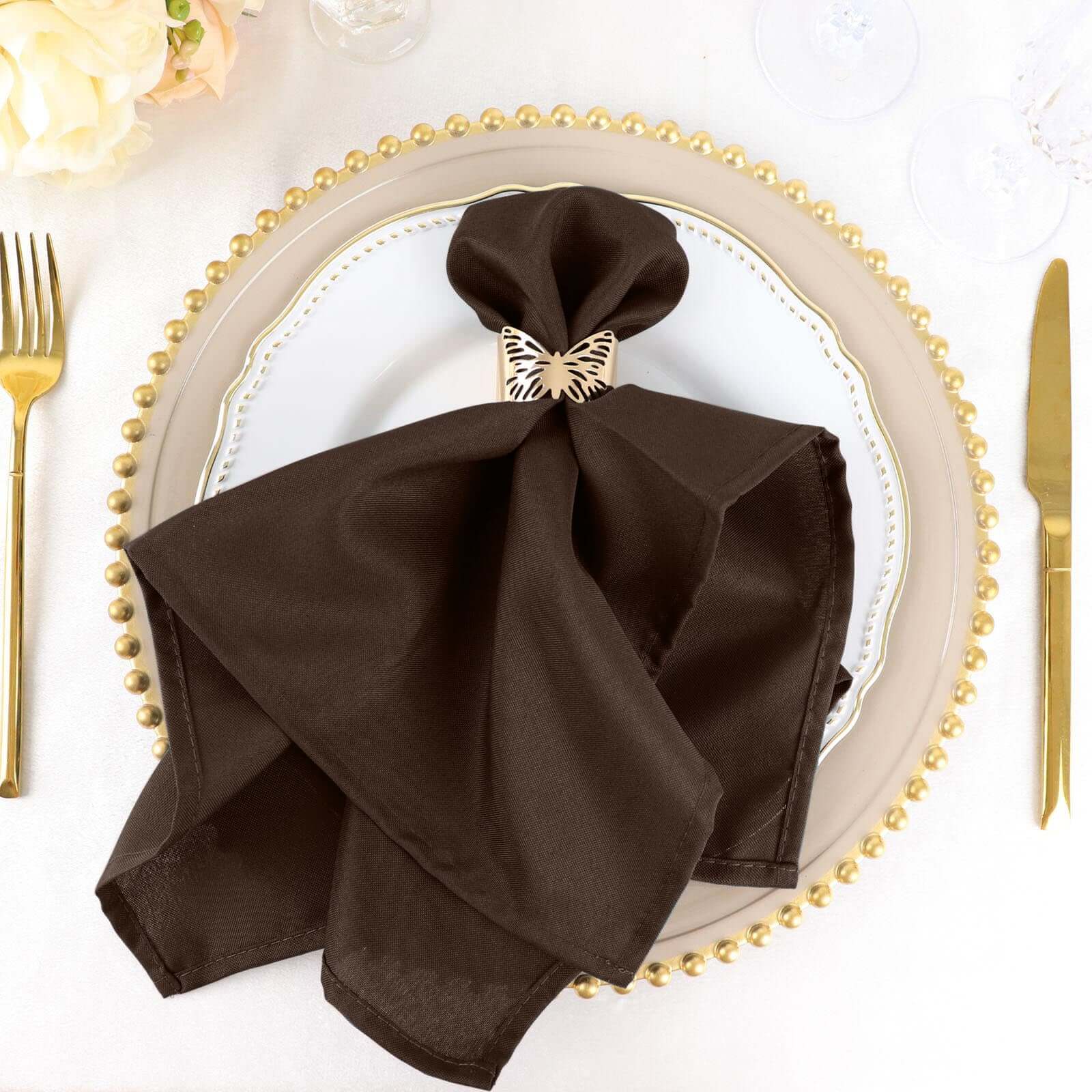 5 Pack Polyester 20"x20" Napkins Chocolate - Wrinkle Resistant & Easy Care Cloth Napkins - Linen Luxes