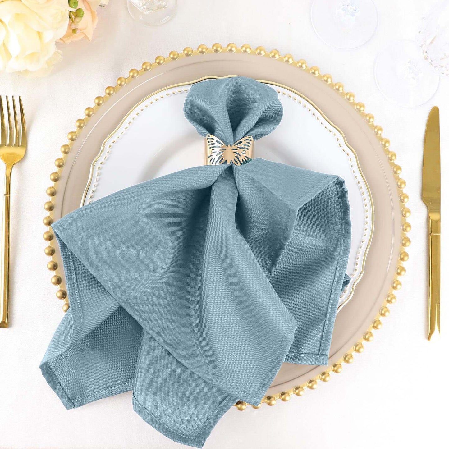 5 Pack Polyester 20"x20" Napkins Dusty Blue - Wrinkle Resistant & Easy Care Cloth Napkins - Linen Luxes