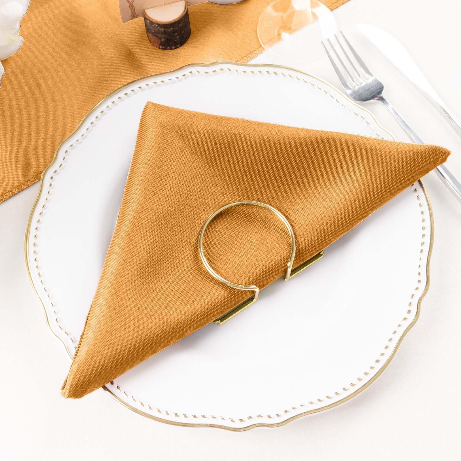 5 Pack Polyester 20"x20" Napkins Gold - Wrinkle Resistant & Easy Care Cloth Napkins for Special Occasions - Linen Luxes