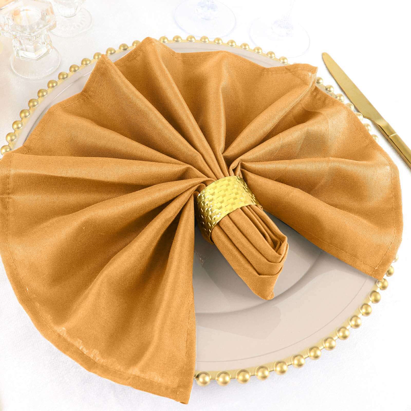 5 Pack Polyester 20"x20" Napkins Gold - Wrinkle Resistant & Easy Care Cloth Napkins for Special Occasions - Linen Luxes