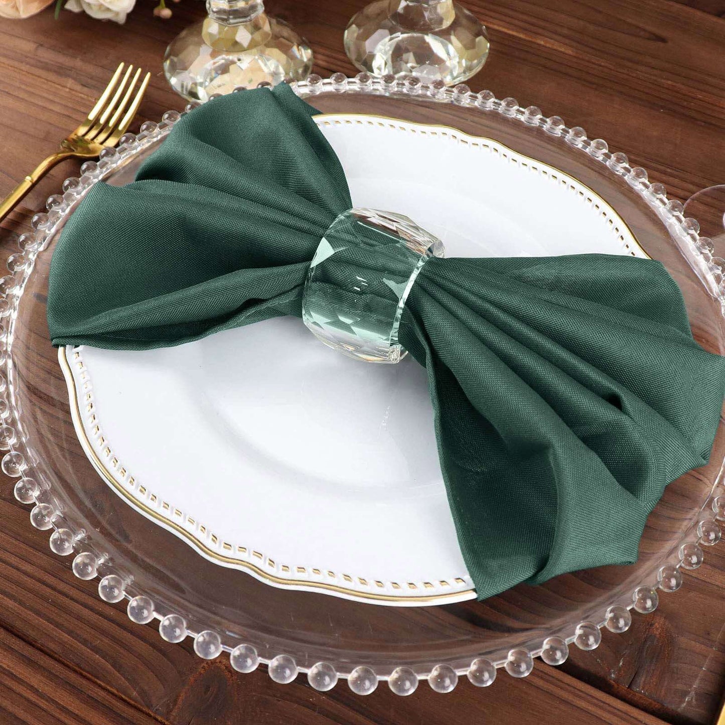 5 Pack Polyester 20"x20" Napkins Hunter Emerald Green - Wrinkle Resistant & Easy Care Cloth Napkins - Linen Luxes