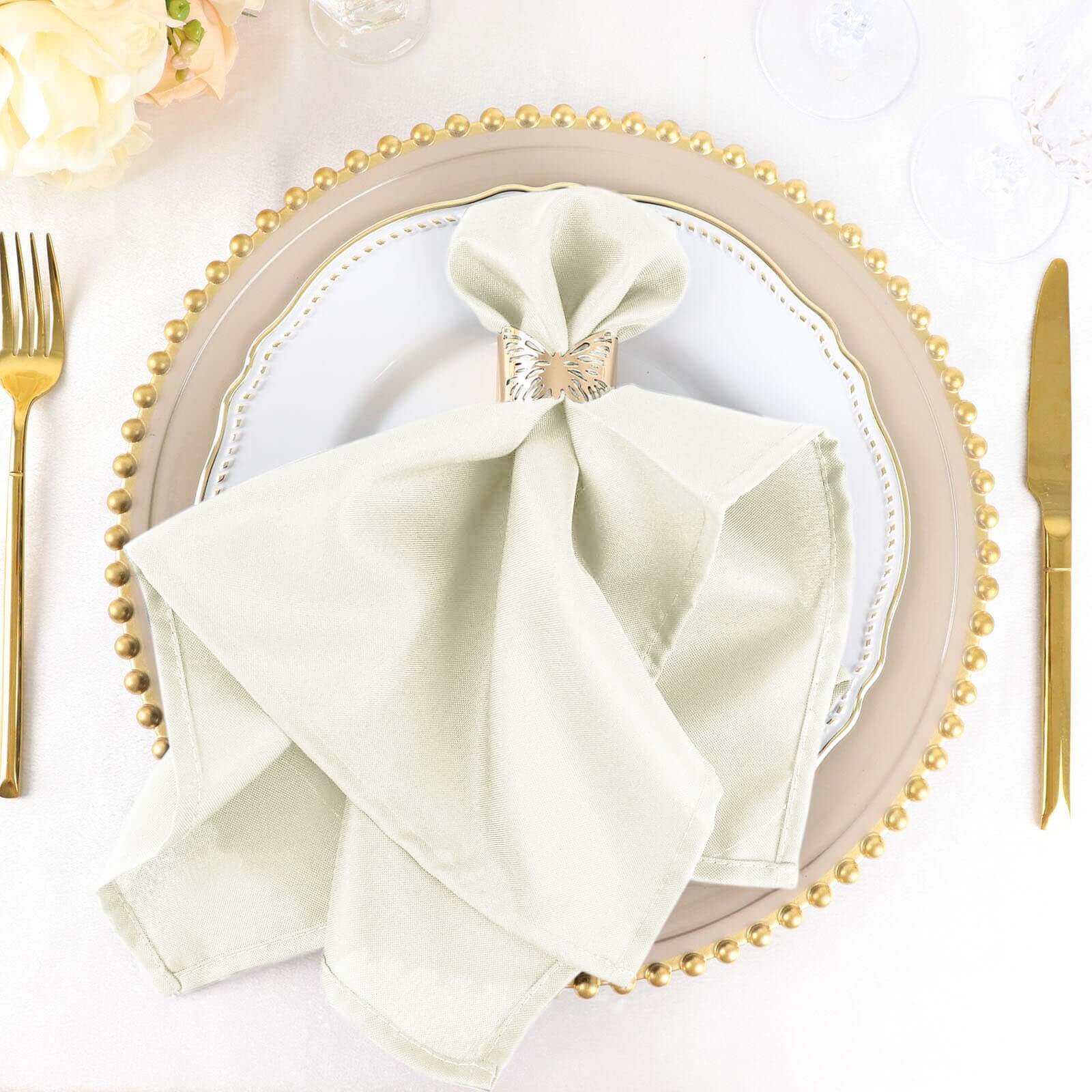 5 Pack Polyester 20"x20" Napkins Ivory - Wrinkle Resistant & Easy Care Cloth Napkins - Linen Luxes