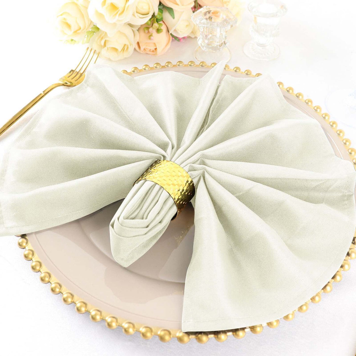 5 Pack Polyester 20"x20" Napkins Ivory - Wrinkle Resistant & Easy Care Cloth Napkins - Linen Luxes