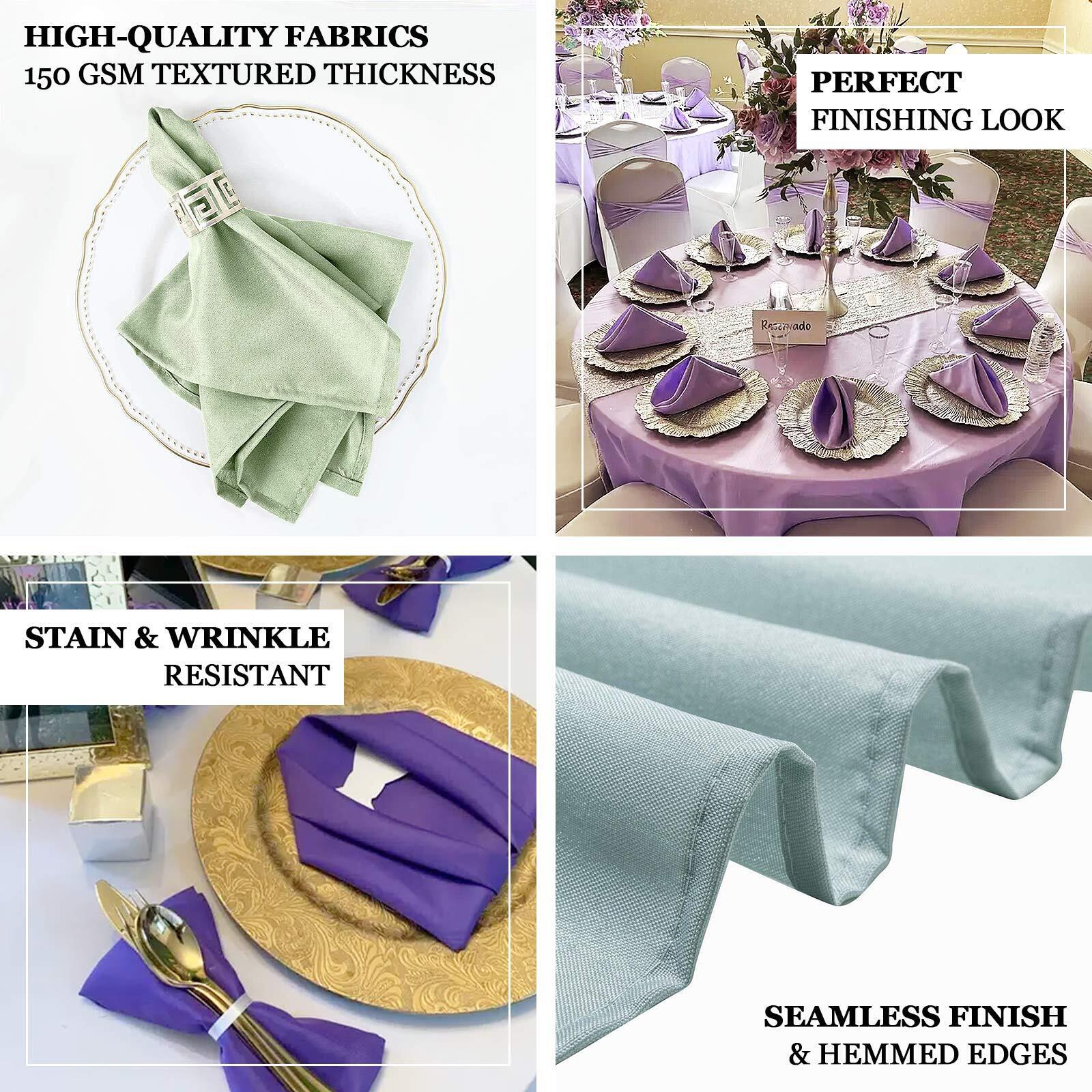 5 Pack Polyester 20"x20" Napkins Lavender Lilac - Wrinkle Resistant & Easy Care Cloth Napkins - Linen Luxes