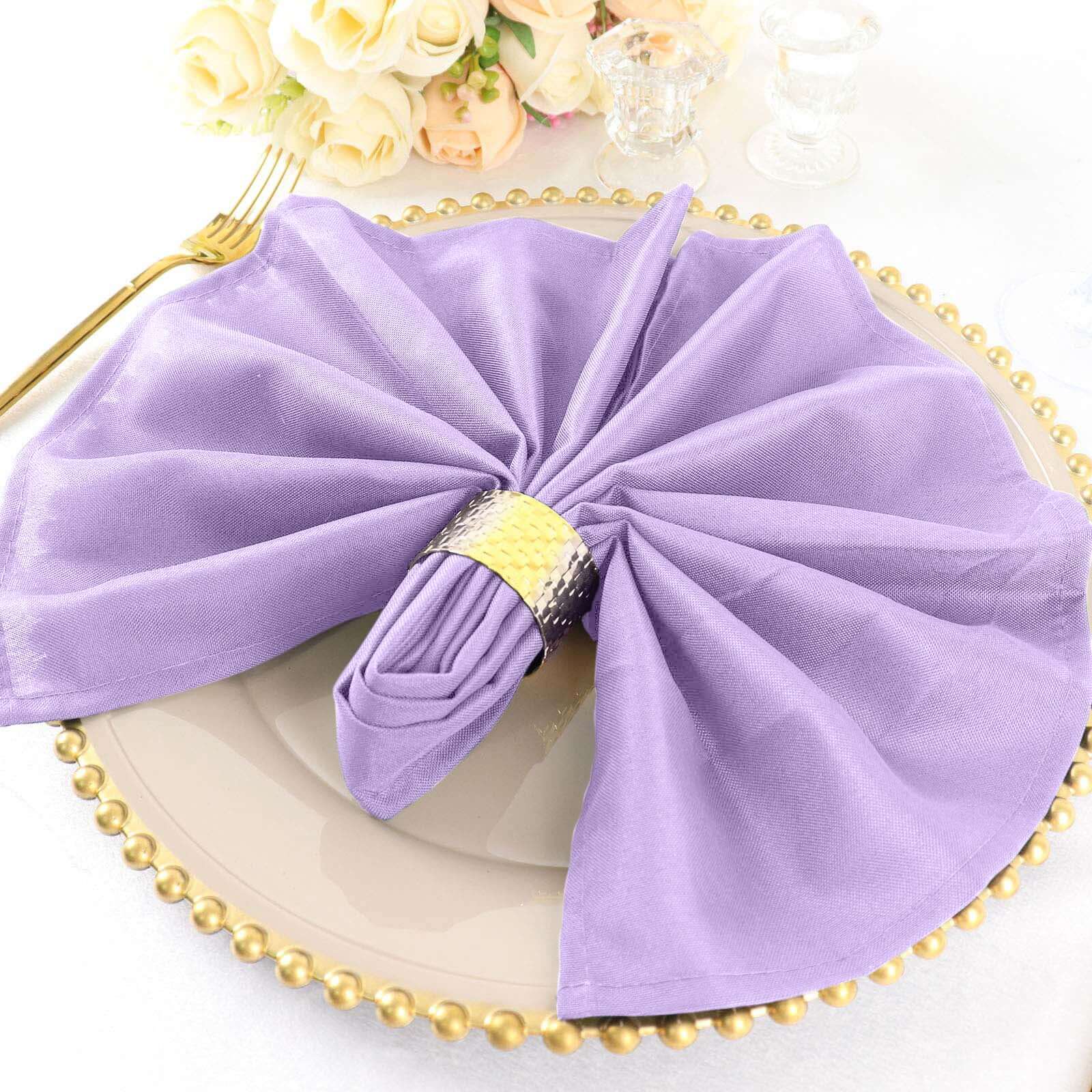 5 Pack Polyester 20"x20" Napkins Lavender Lilac - Wrinkle Resistant & Easy Care Cloth Napkins - Linen Luxes
