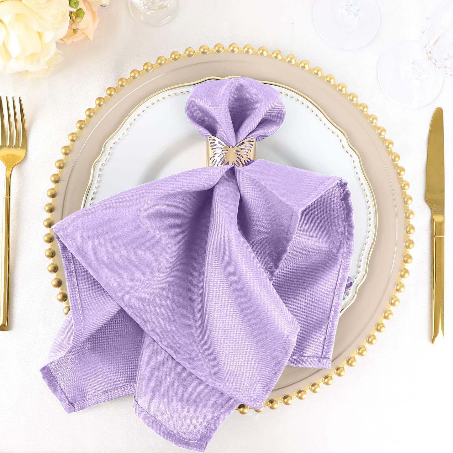 5 Pack Polyester 20"x20" Napkins Lavender Lilac - Wrinkle Resistant & Easy Care Cloth Napkins - Linen Luxes