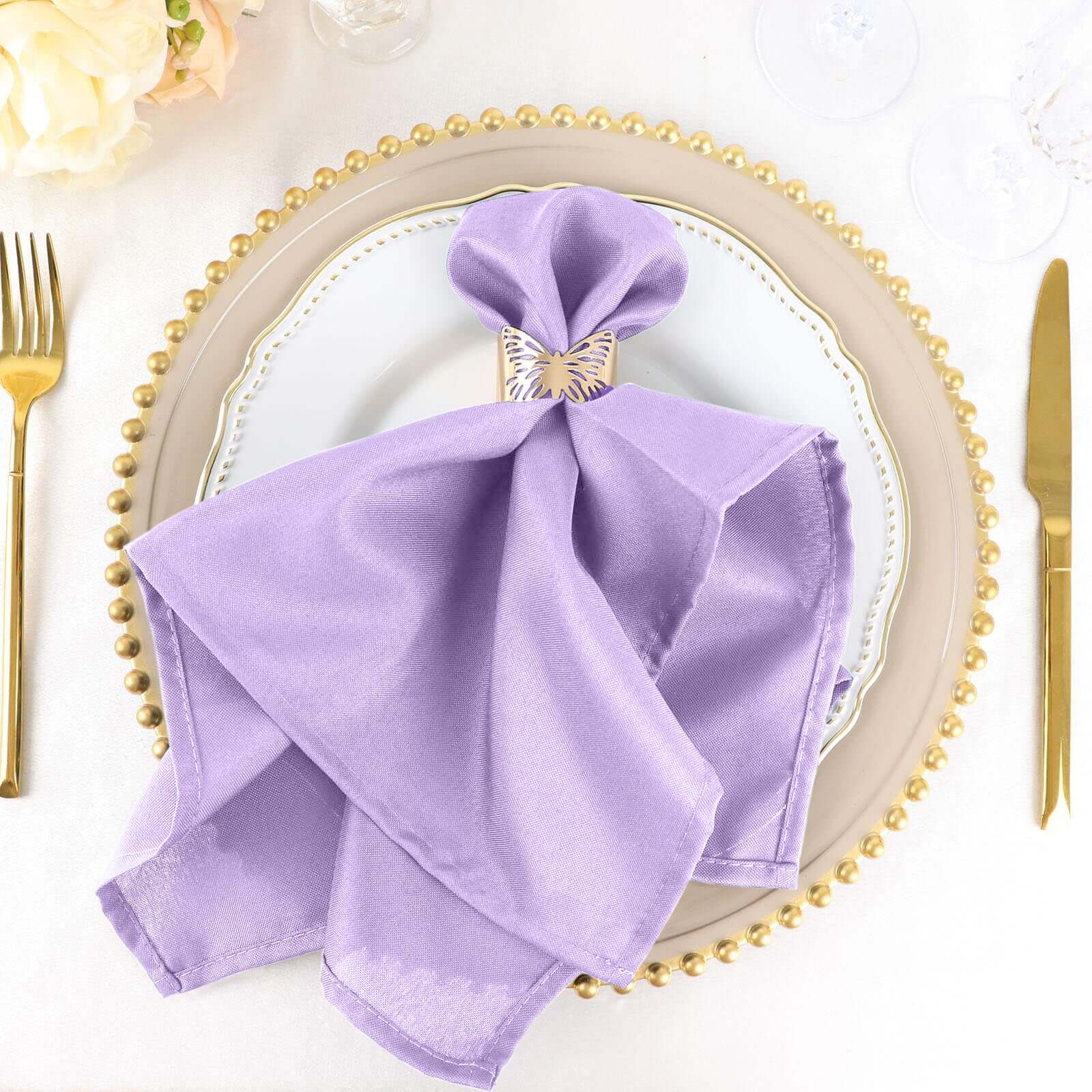 5 Pack Polyester 20"x20" Napkins Lavender Lilac - Wrinkle Resistant & Easy Care Cloth Napkins - Linen Luxes