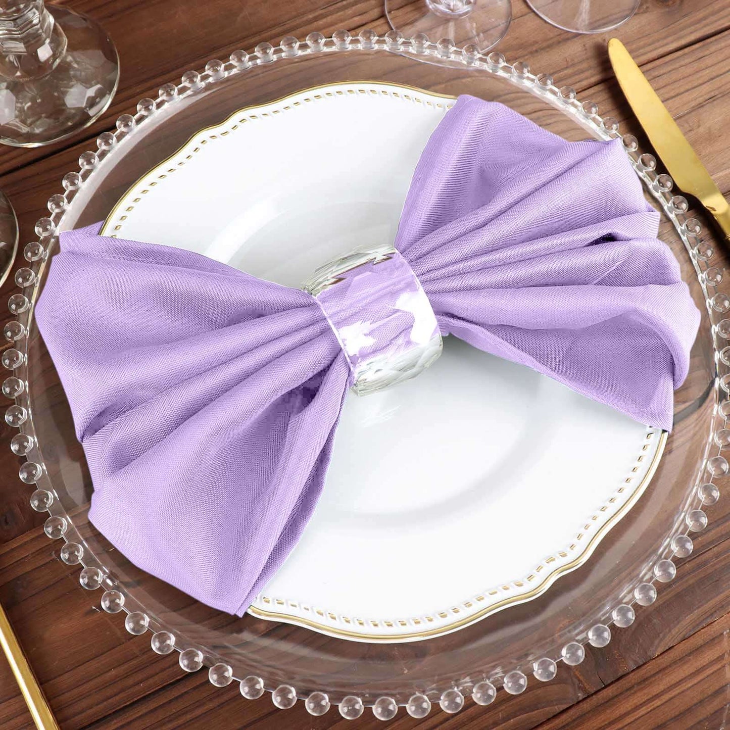 5 Pack Polyester 20"x20" Napkins Lavender Lilac - Wrinkle Resistant & Easy Care Cloth Napkins - Linen Luxes