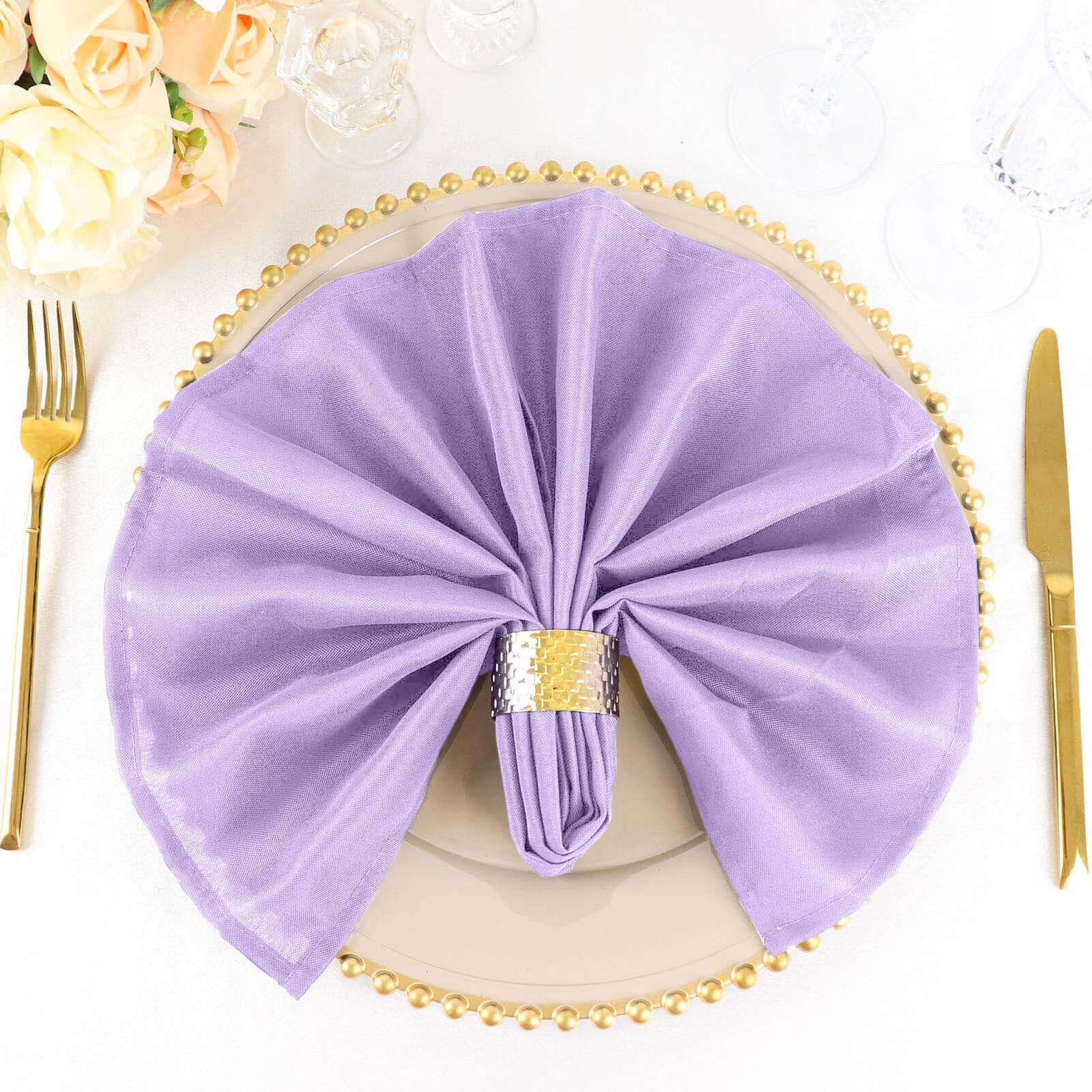 5 Pack Polyester 20"x20" Napkins Lavender Lilac - Wrinkle Resistant & Easy Care Cloth Napkins - Linen Luxes