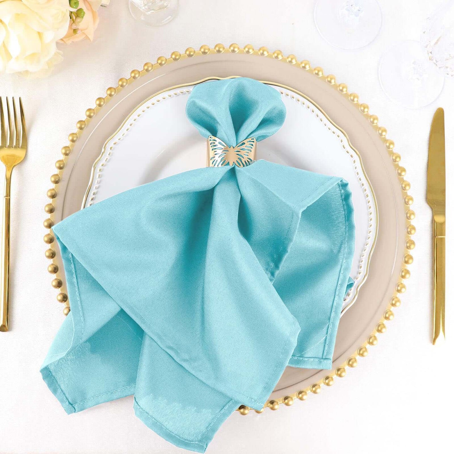 5 Pack Polyester 20"x20" Napkins Light Blue - Wrinkle Resistant & Easy Care Cloth Napkins - Linen Luxes