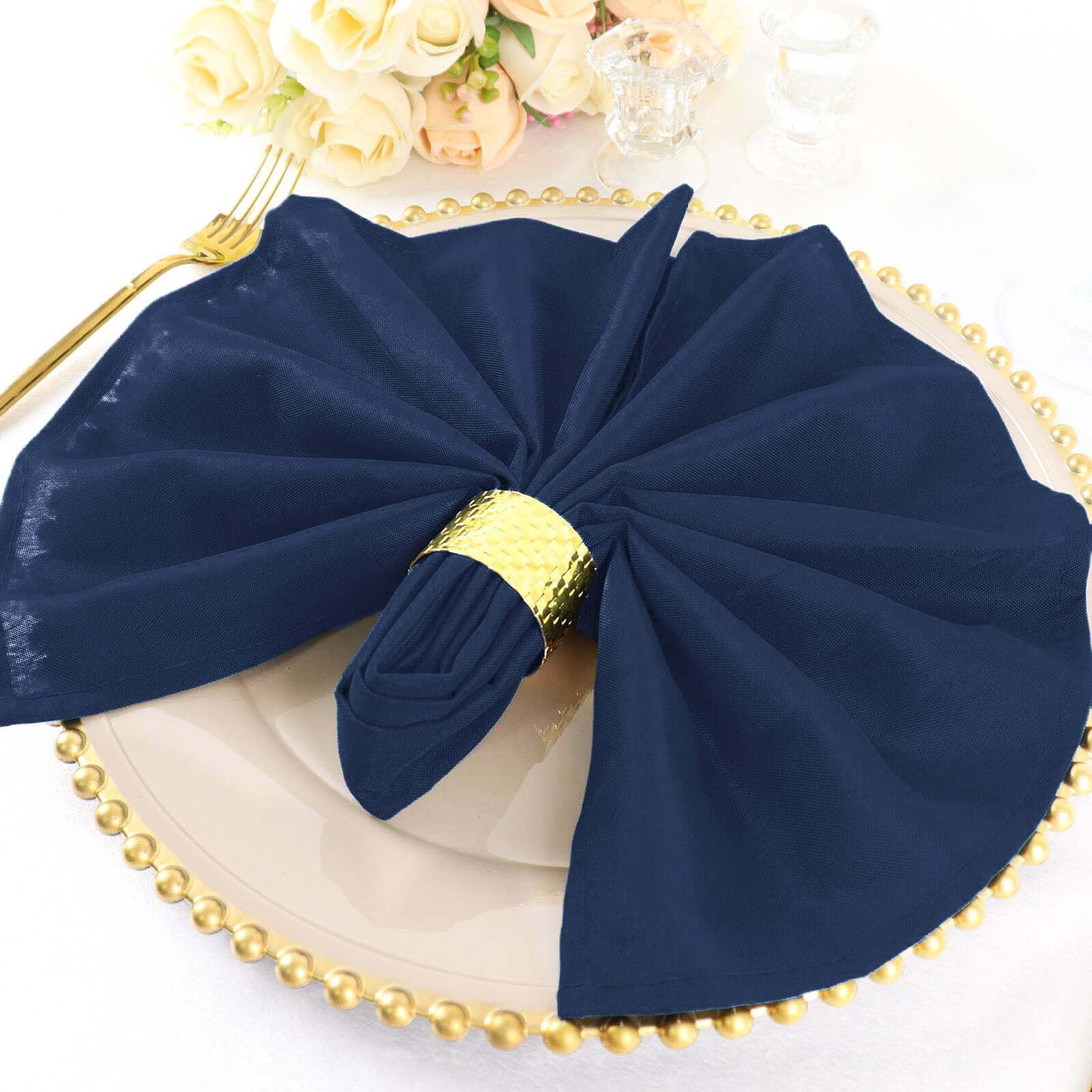 5 Pack Polyester 20"x20" Napkins Navy Blue - Wrinkle Resistant & Easy Care Cloth Napkins - Linen Luxes