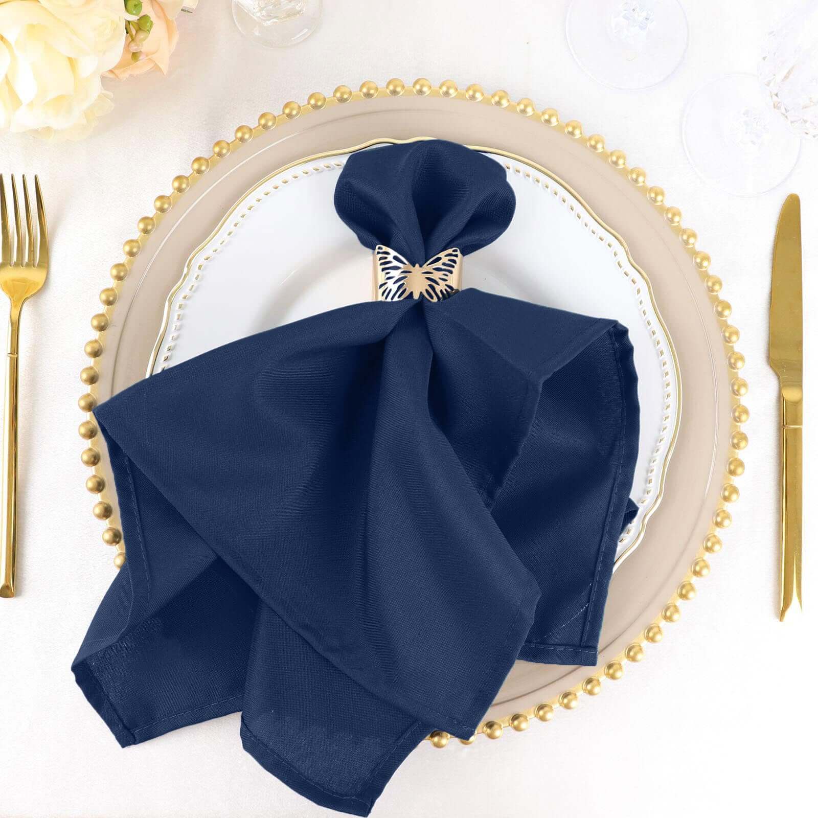 5 Pack Polyester 20"x20" Napkins Navy Blue - Wrinkle Resistant & Easy Care Cloth Napkins - Linen Luxes