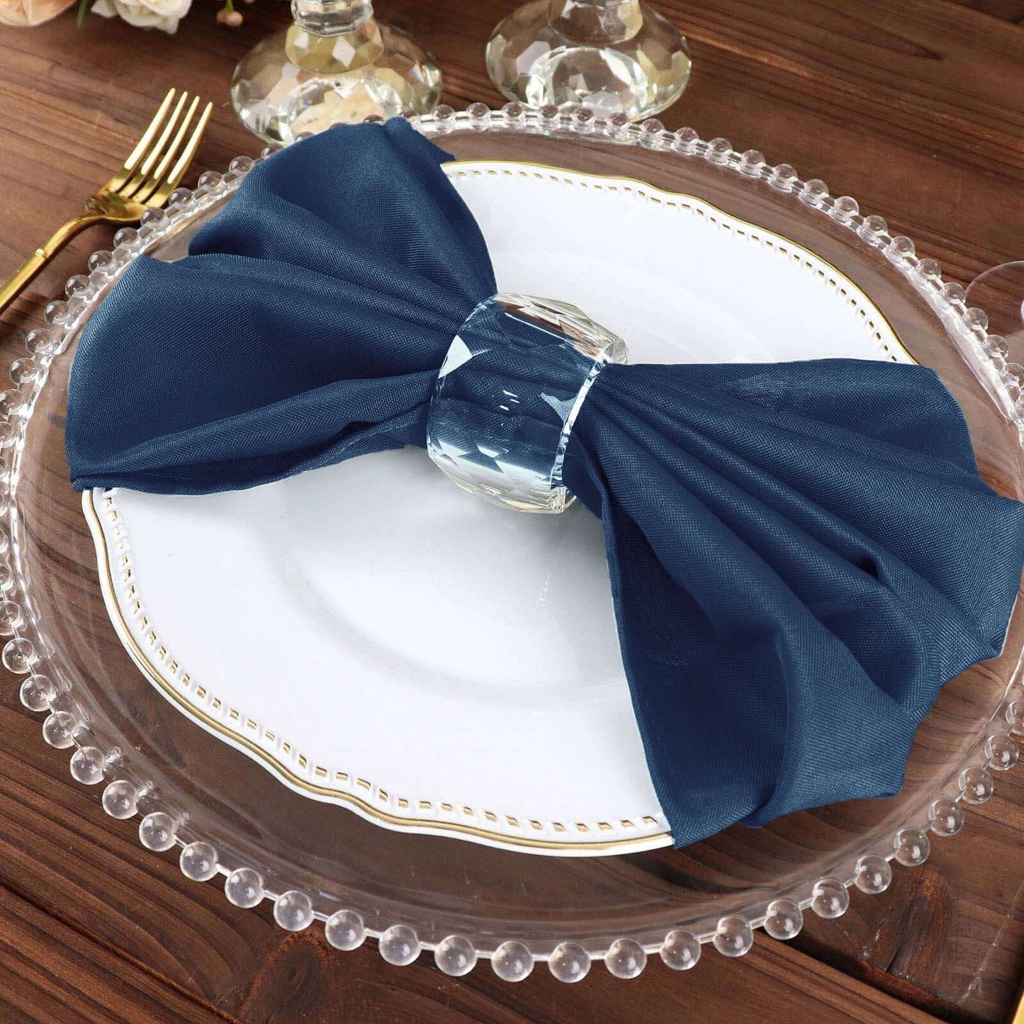 5 Pack Polyester 20"x20" Napkins Navy Blue - Wrinkle Resistant & Easy Care Cloth Napkins - Linen Luxes