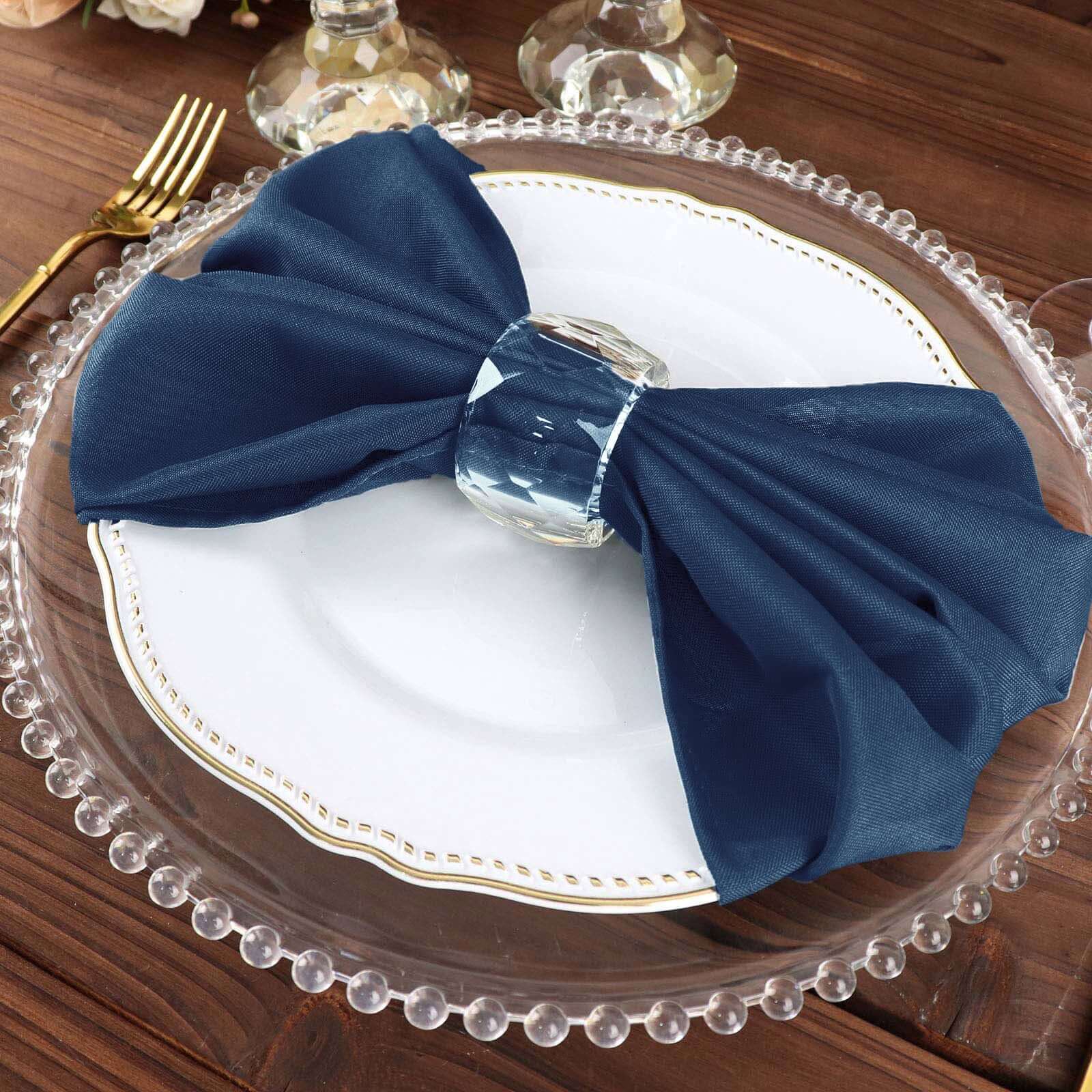 5 Pack Polyester 20"x20" Napkins Navy Blue - Wrinkle Resistant & Easy Care Cloth Napkins - Linen Luxes