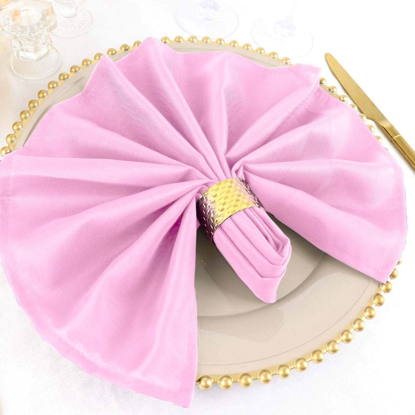 5 Pack Polyester 20"x20" Napkins Pink - Wrinkle Resistant & Easy Care Cloth Napkins - Linen Luxes