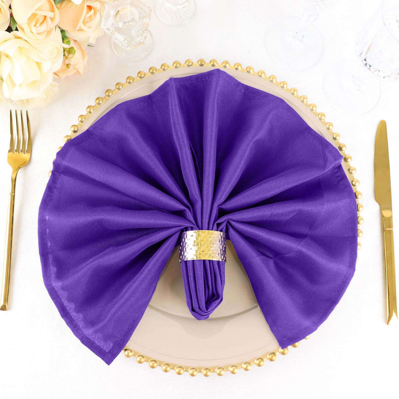 5 Pack Polyester 20"x20" Napkins Purple - Wrinkle Resistant & Easy Care Cloth Napkins - Linen Luxes