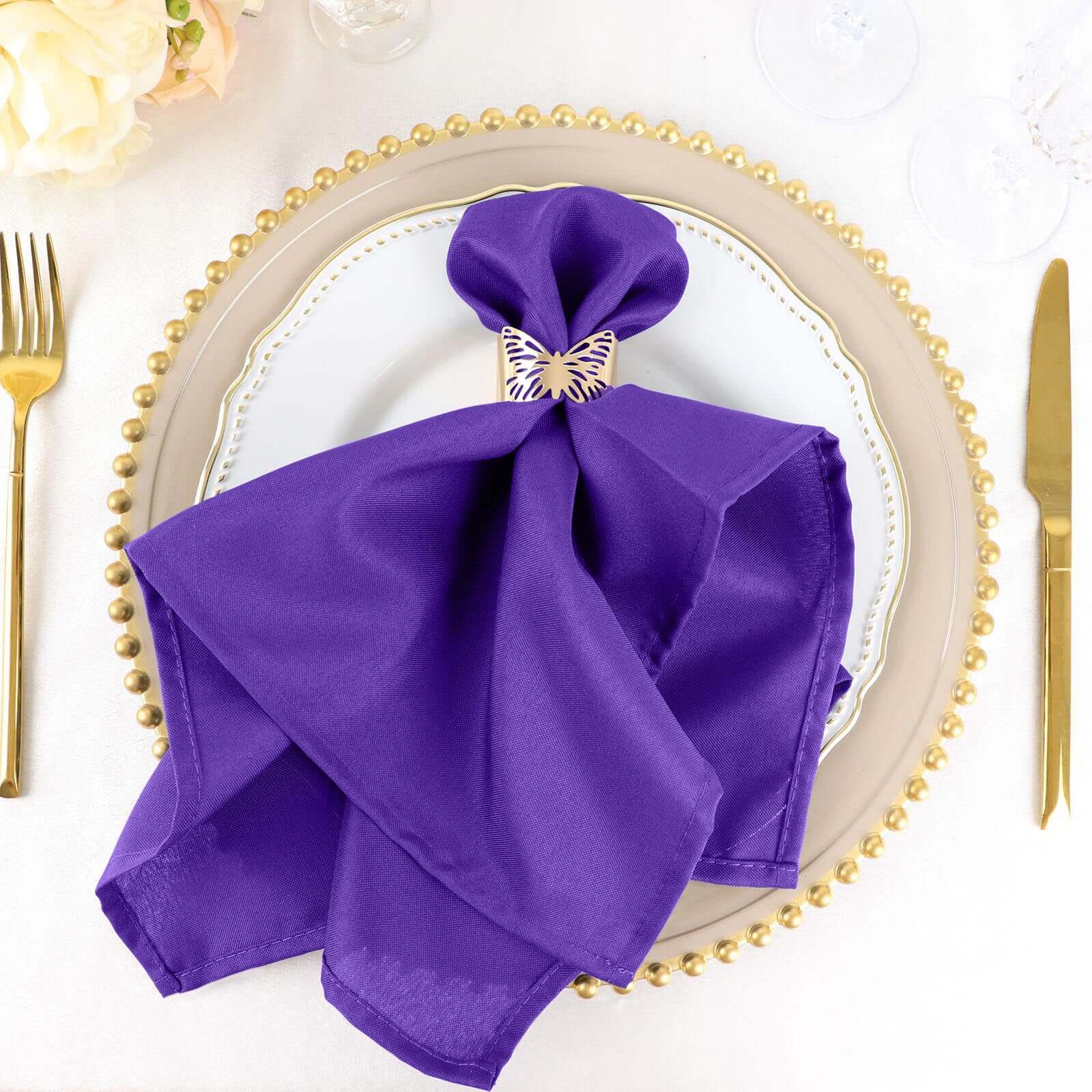 5 Pack Polyester 20"x20" Napkins Purple - Wrinkle Resistant & Easy Care Cloth Napkins - Linen Luxes