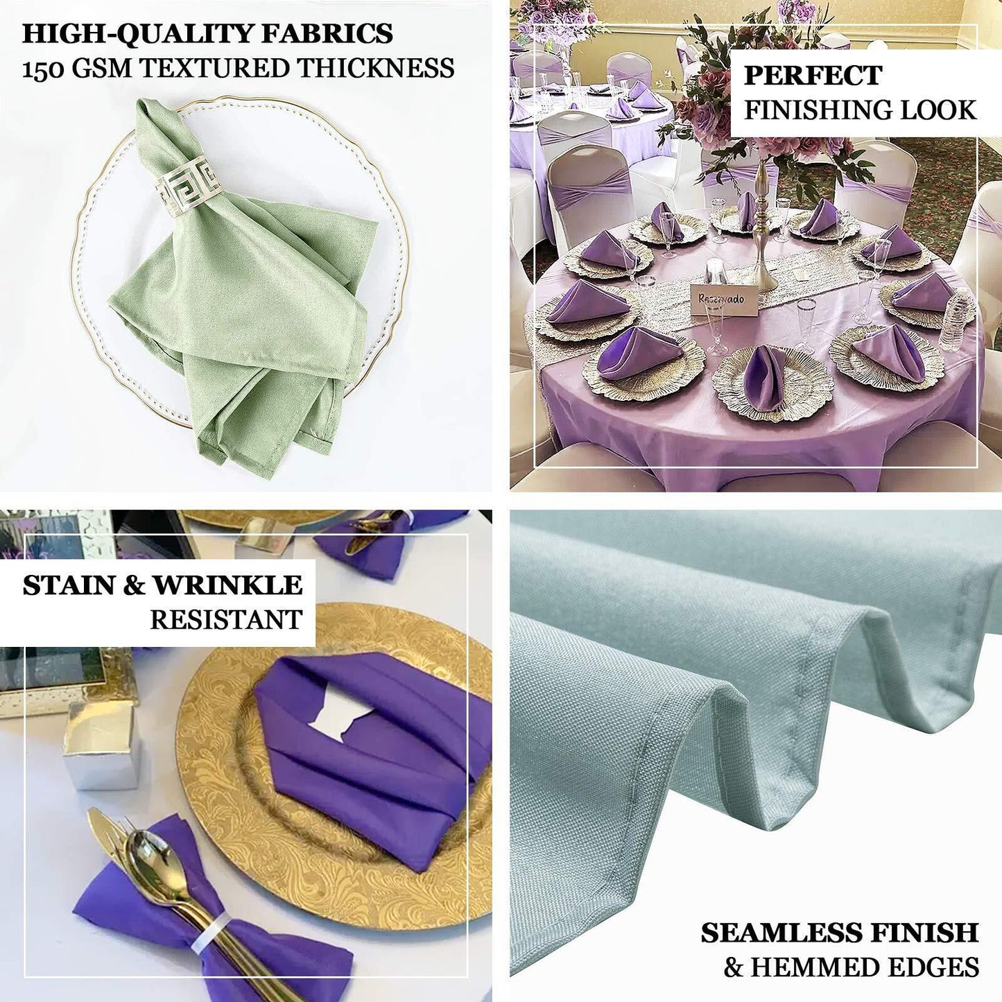 5 Pack Polyester 20"x20" Napkins Purple - Wrinkle Resistant & Easy Care Cloth Napkins - Linen Luxes