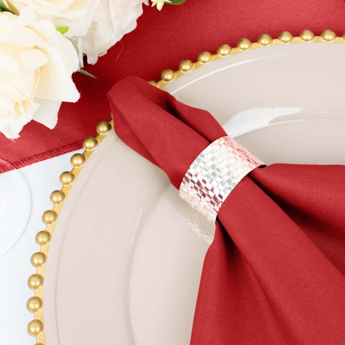 5 Pack Polyester 20"x20" Napkins Red - Wrinkle Resistant & Easy Care Cloth Napkins - Linen Luxes