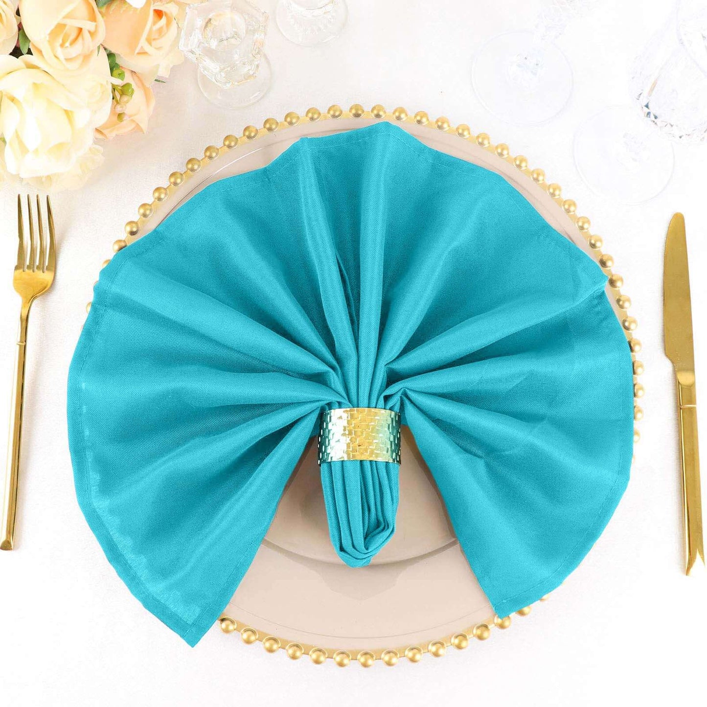 5 Pack Polyester 20"x20" Napkins Turquoise - Wrinkle Resistant & Easy Care Cloth Napkins - Linen Luxes