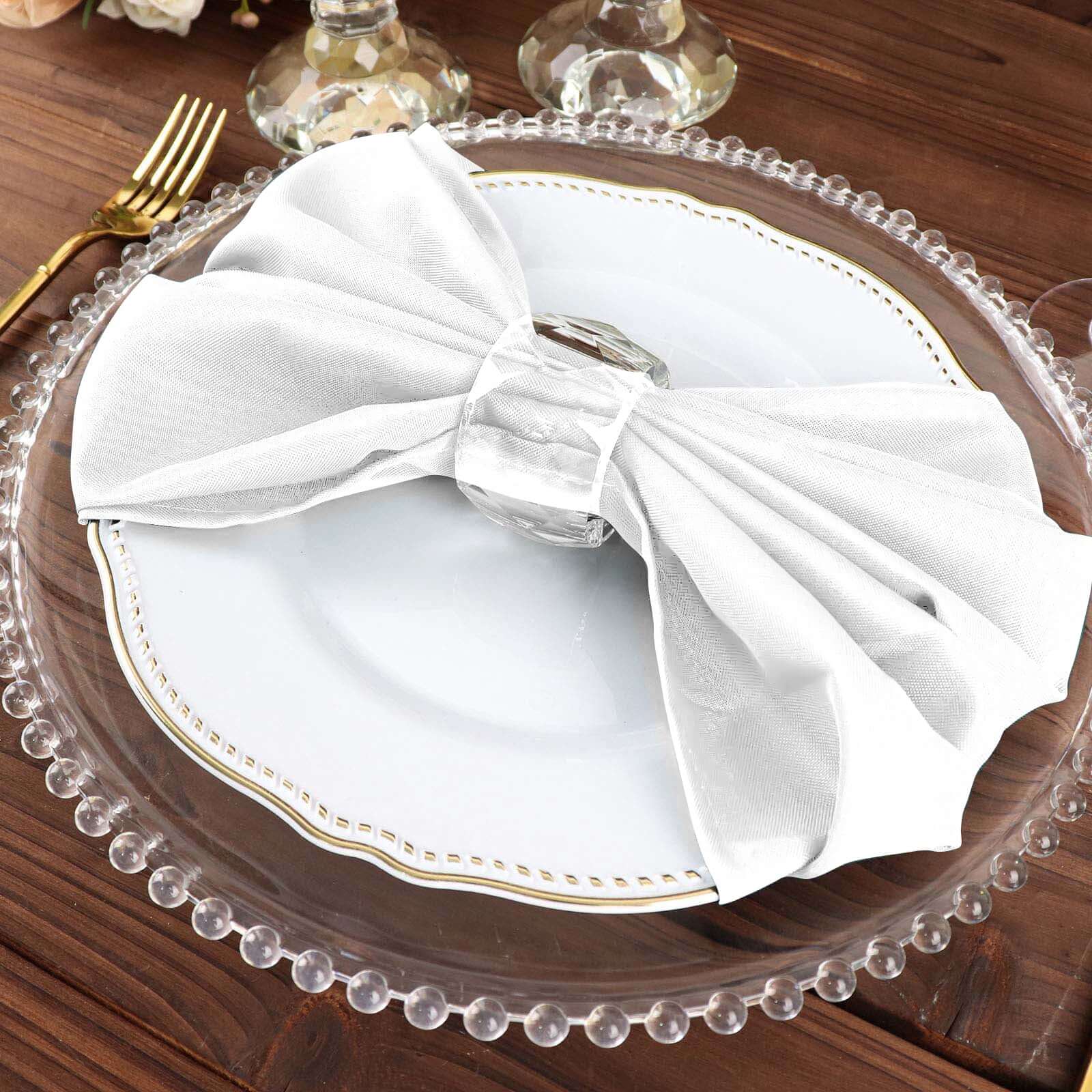 5 Pack Polyester 20"x20" Napkins White - Wrinkle Resistant & Easy Care Cloth Napkins for Special Occasions - Linen Luxes