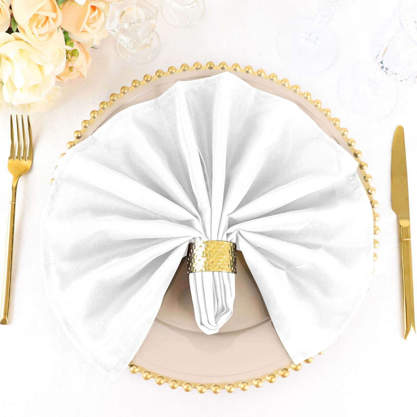 5 Pack Polyester 20"x20" Napkins White - Wrinkle Resistant & Easy Care Cloth Napkins for Special Occasions - Linen Luxes