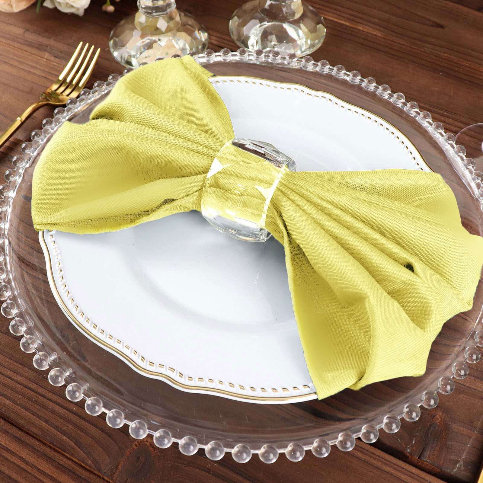 5 Pack Polyester 20"x20" Napkins Yellow - Wrinkle Resistant & Easy Care Cloth Napkins - Linen Luxes