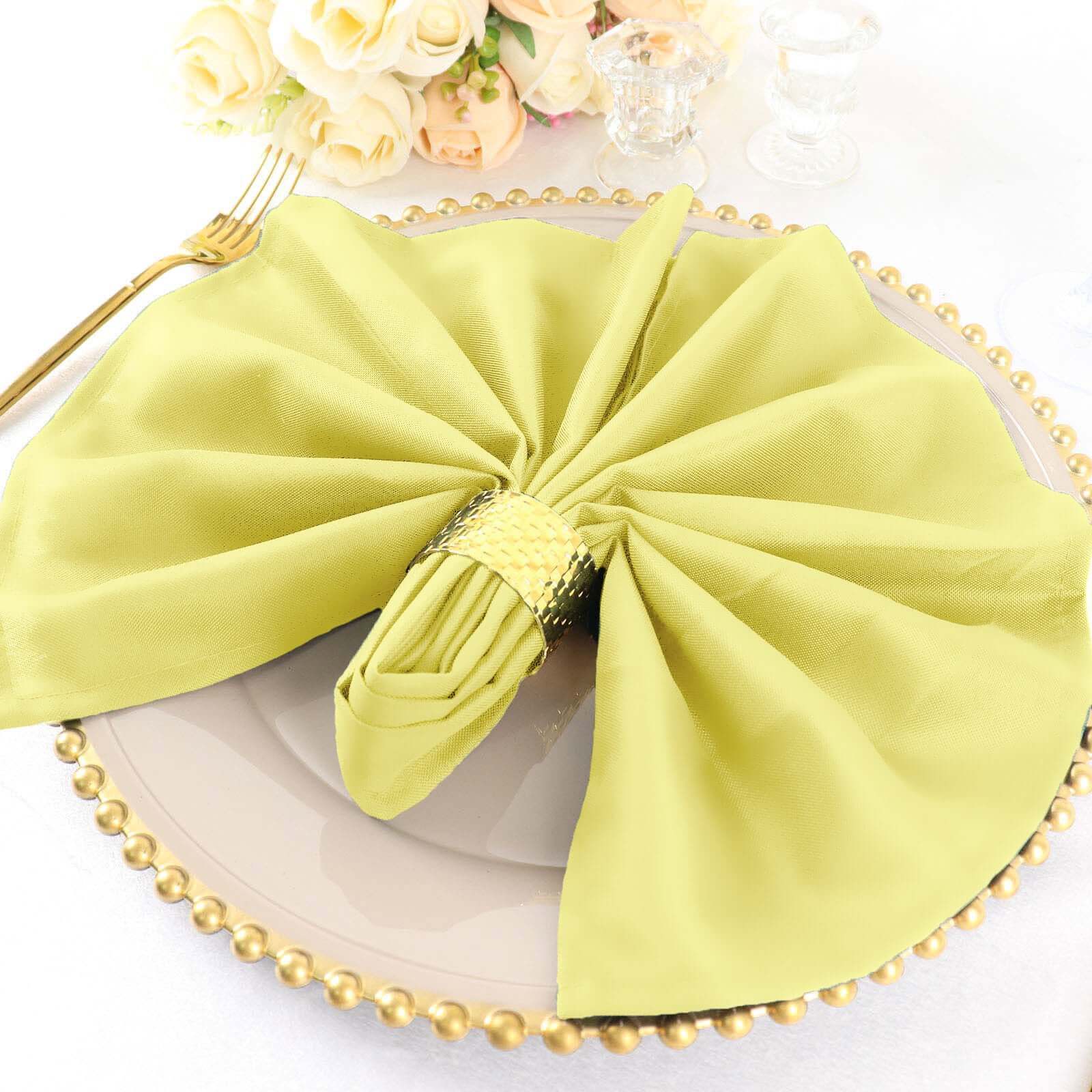 5 Pack Polyester 20"x20" Napkins Yellow - Wrinkle Resistant & Easy Care Cloth Napkins - Linen Luxes