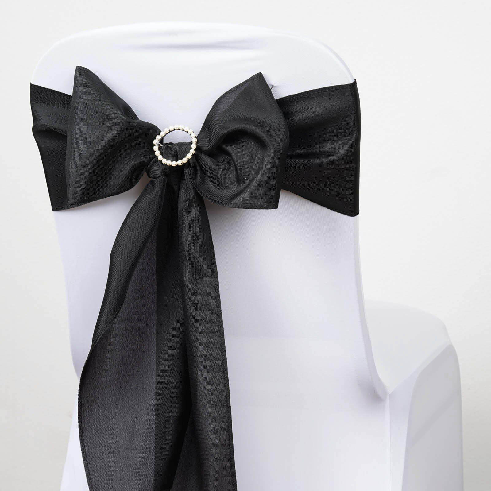 5 Pack Polyester Chair Sashes Black - Subtle Elegance for Special Occasions 6"x108" - Linen Luxes