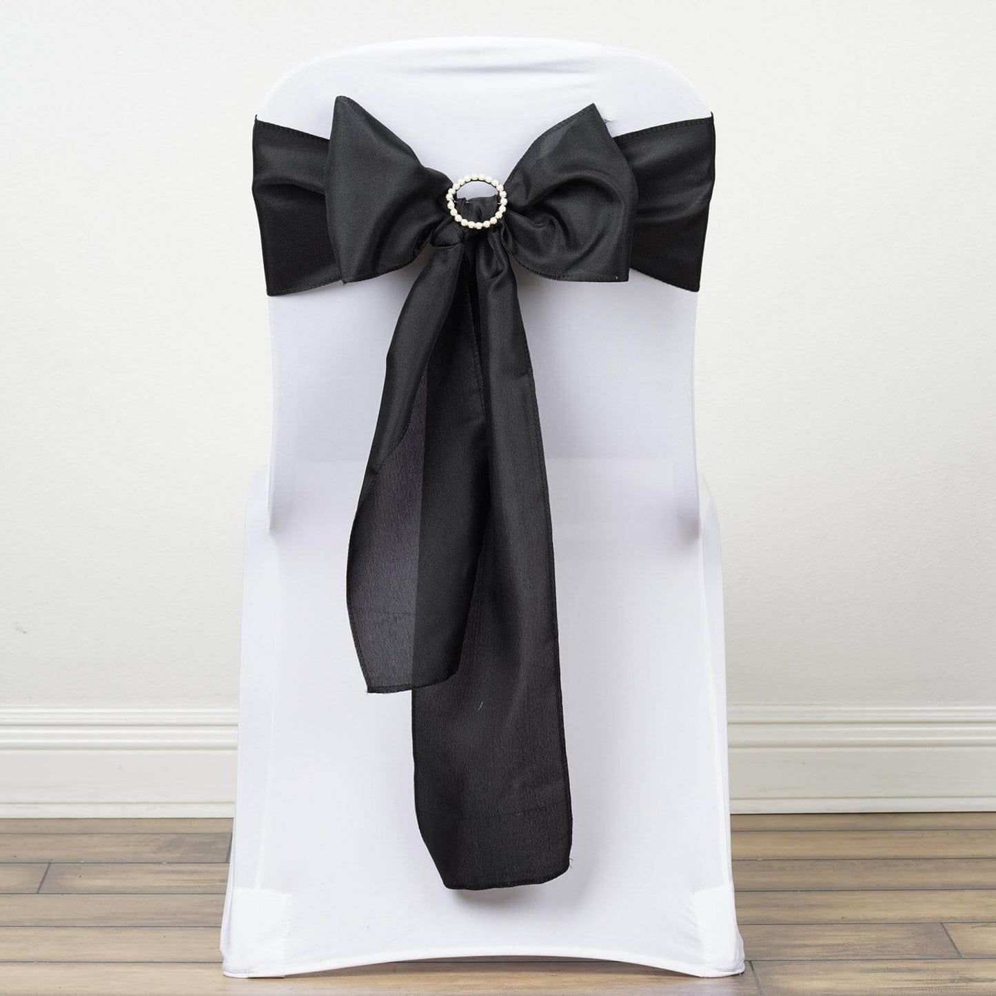 5 Pack Polyester Chair Sashes Black - Subtle Elegance for Special Occasions 6"x108" - Linen Luxes