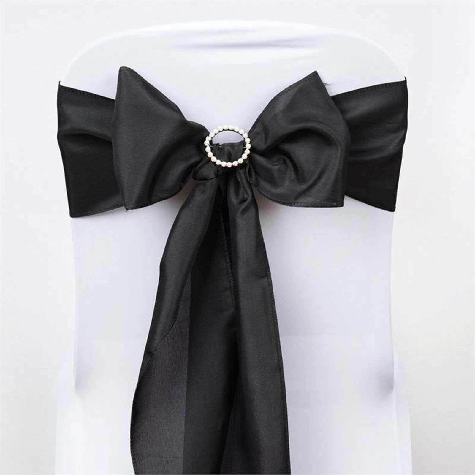 5 Pack Polyester Chair Sashes Black - Subtle Elegance for Special Occasions 6"x108" - Linen Luxes