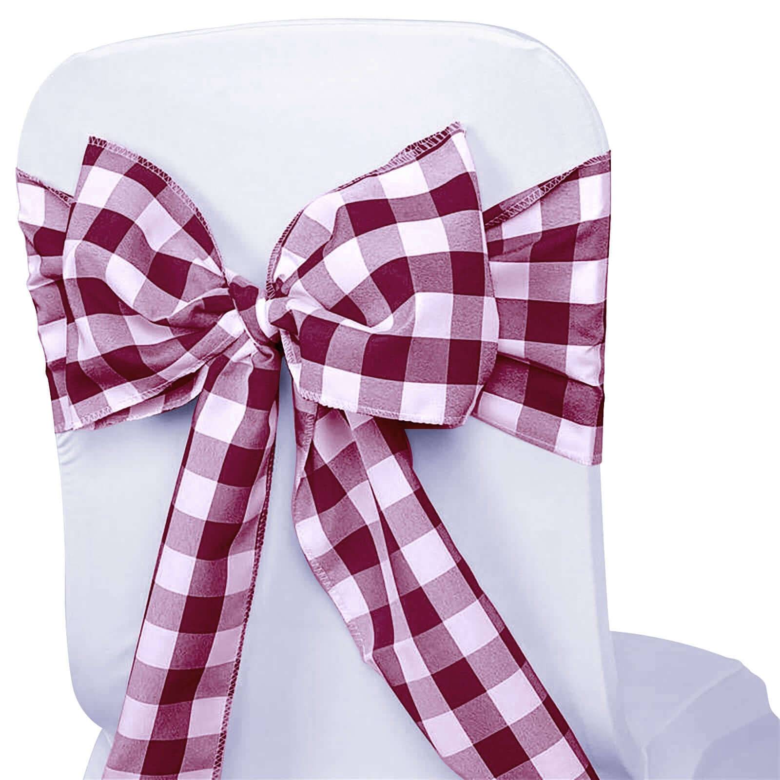 5 Pack Polyester Chair Sashes Burgundy/White Buffalo Plaid - Durable & Reusable Chair Bows 6"x108" - Linen Luxes
