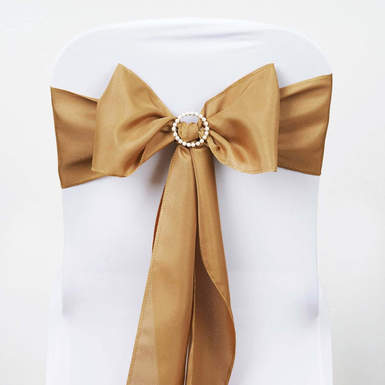 5 Pack Polyester Chair Sashes Gold - Subtle Elegance for Special Occasions 6"x108" - Linen Luxes
