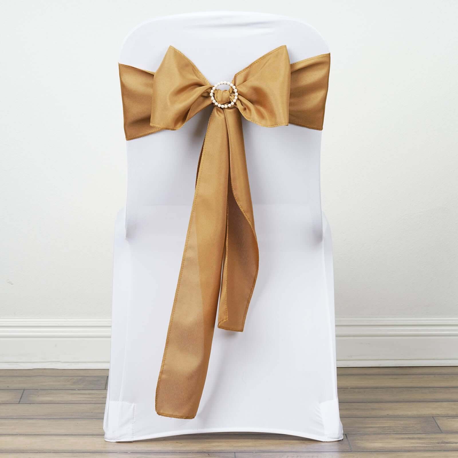 5 Pack Polyester Chair Sashes Gold - Subtle Elegance for Special Occasions 6"x108" - Linen Luxes