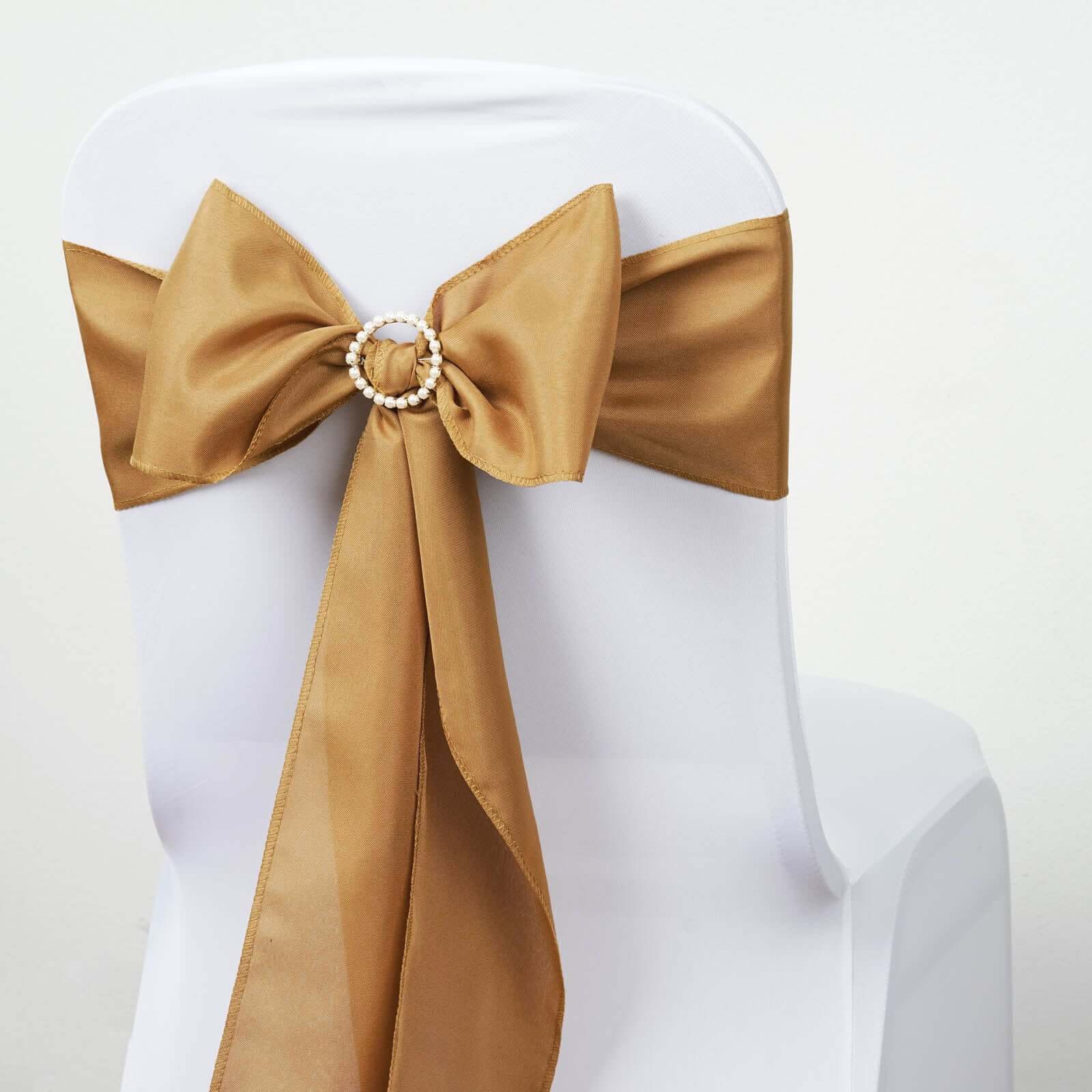 5 Pack Polyester Chair Sashes Gold - Subtle Elegance for Special Occasions 6"x108" - Linen Luxes