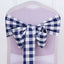 5 Pack Polyester Chair Sashes Navy Blue/White Buffalo Plaid - Durable & Reusable Chair Bows 6"x108" - Linen Luxes
