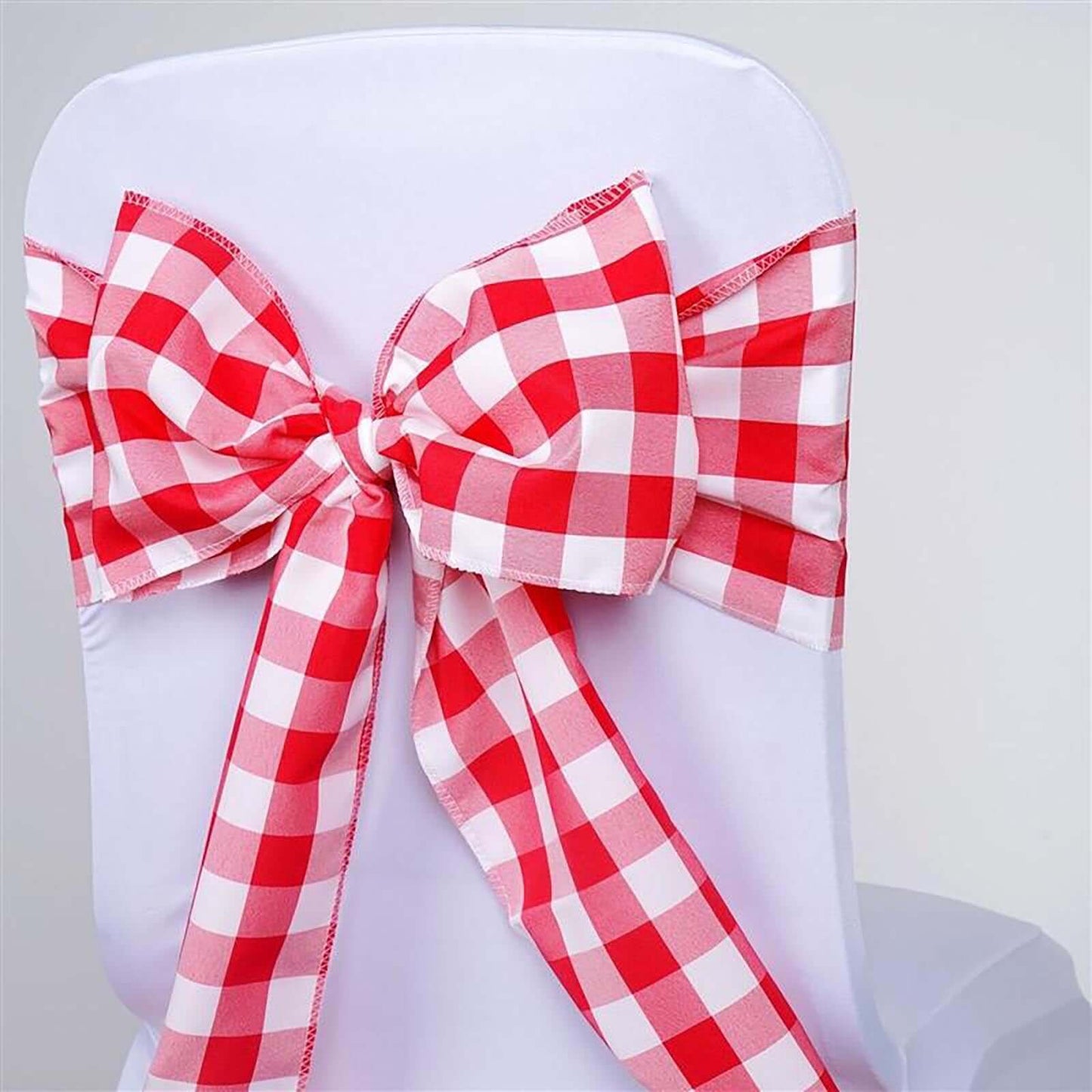 5 Pack Polyester Chair Sashes Red/White Buffalo Plaid - Durable & Reusable Chair Bows 6"x108" - Linen Luxes
