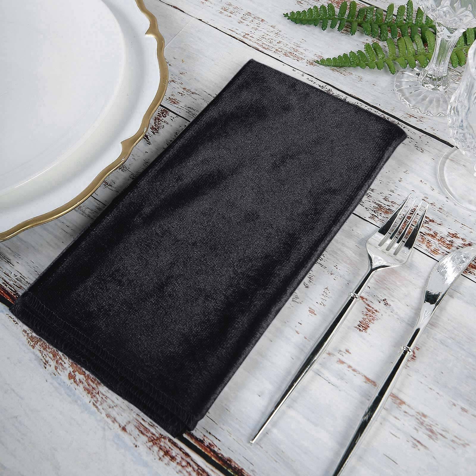 5 Pack Premium Velvet 20"x20" Napkins Black - Soft Sheen Finish Cloth Napkins for Upscale Gatherings - Linen Luxes