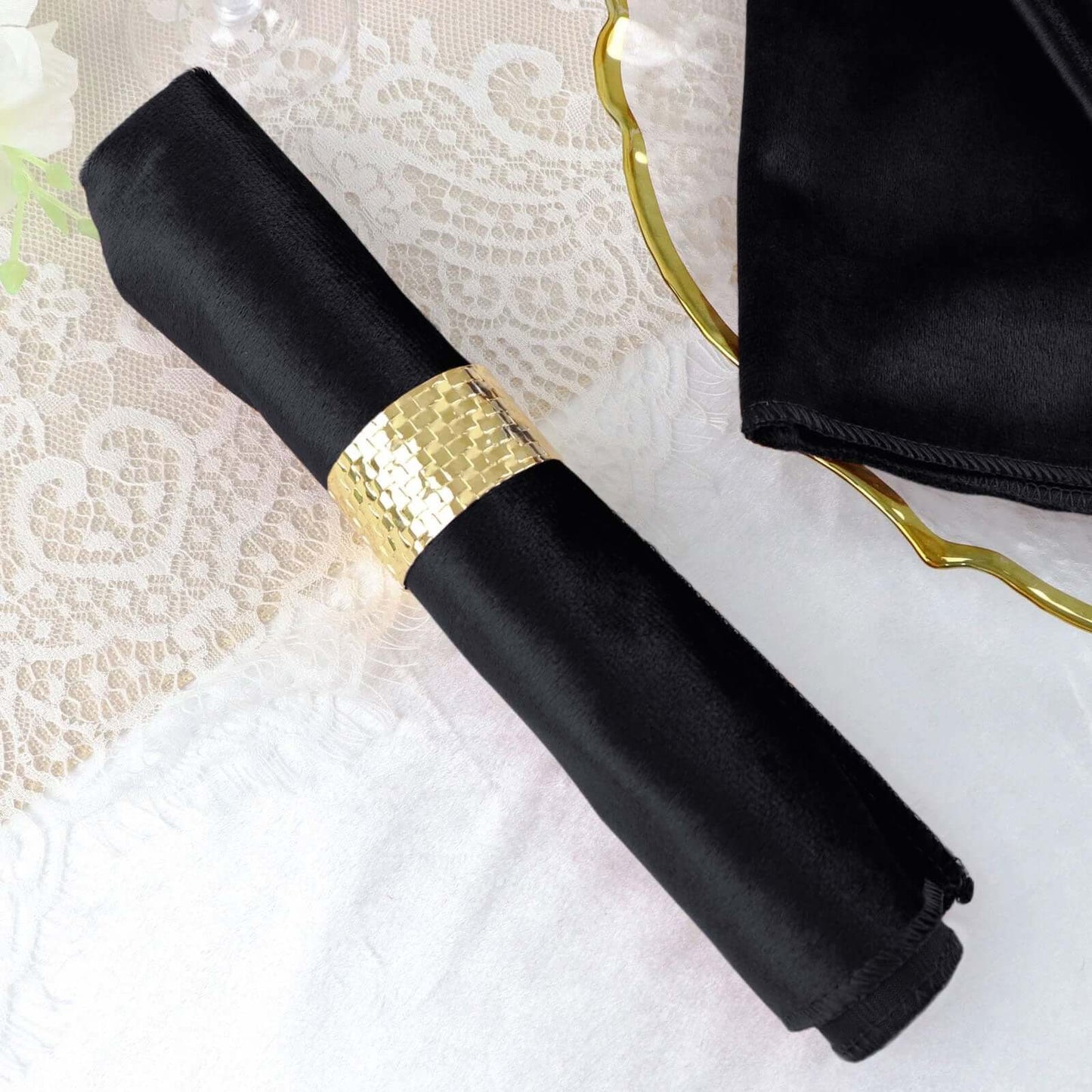 5 Pack Premium Velvet 20"x20" Napkins Black - Soft Sheen Finish Cloth Napkins for Upscale Gatherings - Linen Luxes