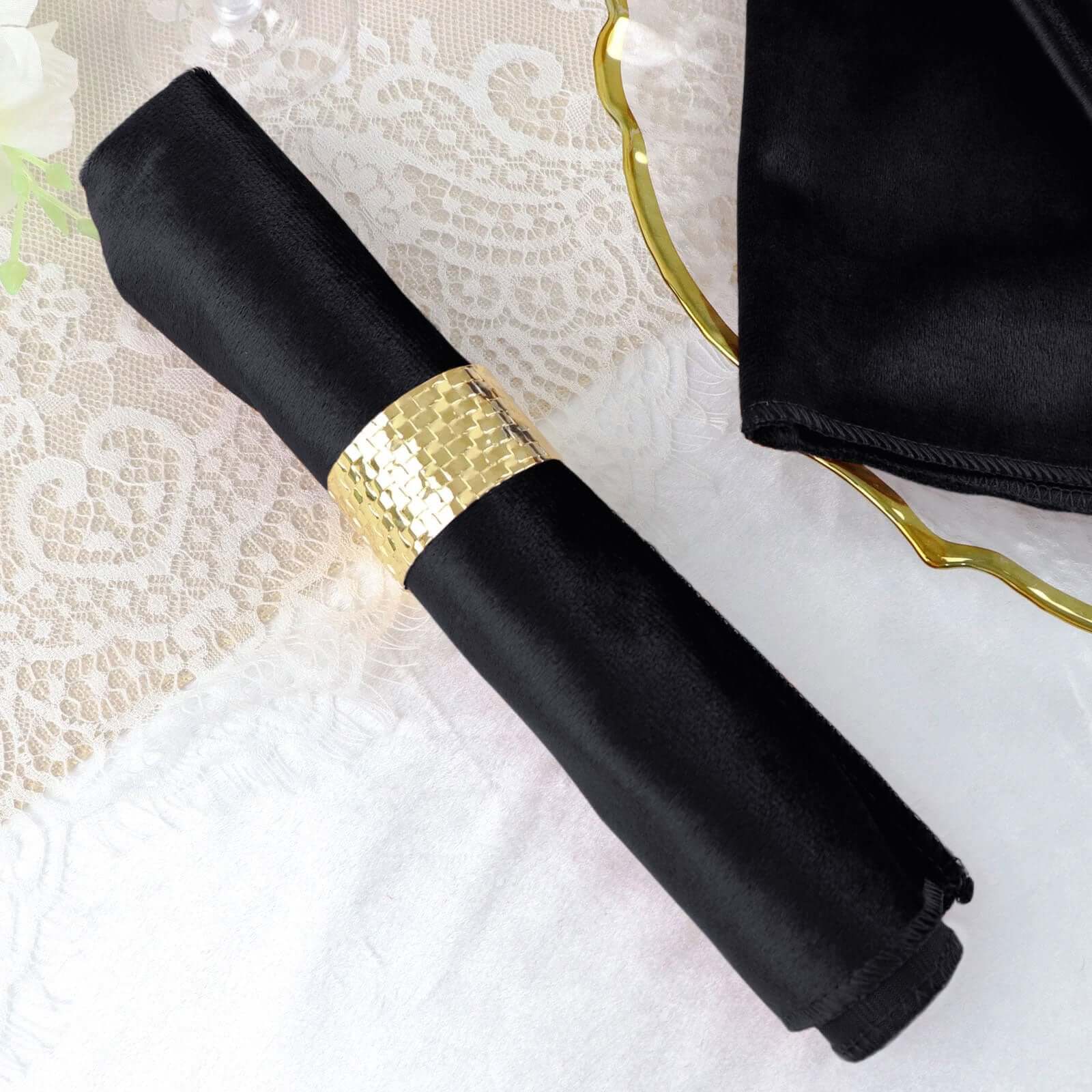 5 Pack Premium Velvet 20"x20" Napkins Black - Soft Sheen Finish Cloth Napkins for Upscale Gatherings - Linen Luxes