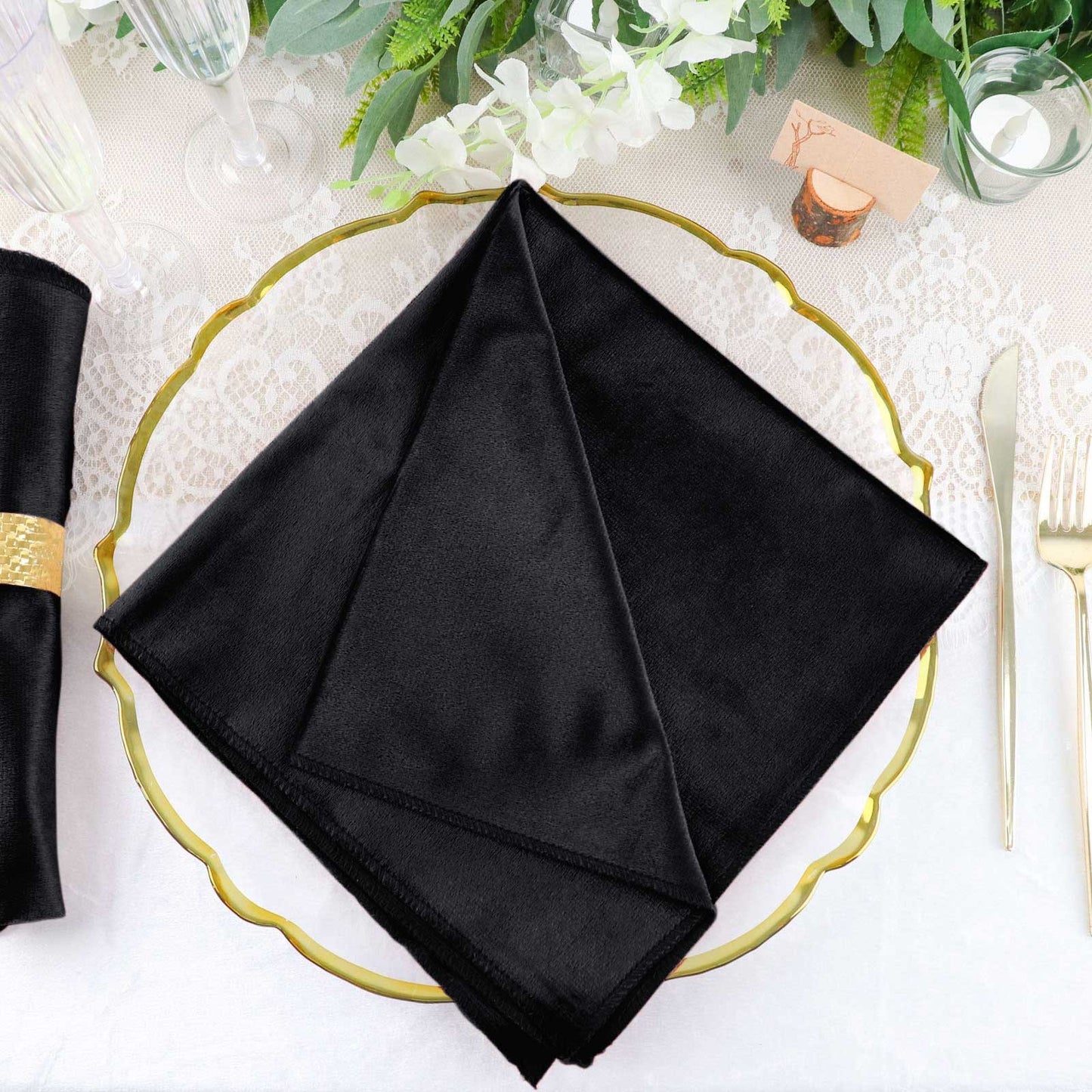 5 Pack Premium Velvet 20"x20" Napkins Black - Soft Sheen Finish Cloth Napkins for Upscale Gatherings - Linen Luxes