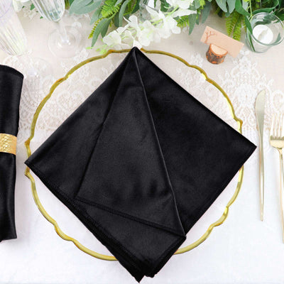 5 Pack Premium Velvet 20"x20" Napkins Black - Soft Sheen Finish Cloth Napkins for Upscale Gatherings - Linen Luxes