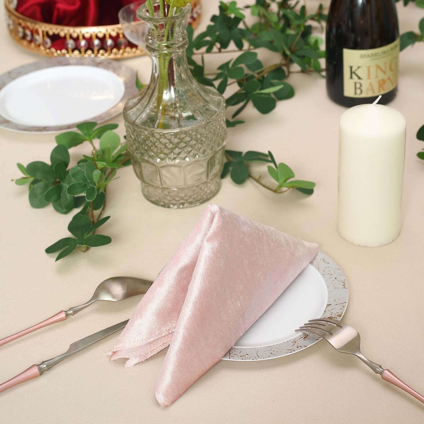 5 Pack Premium Velvet 20"x20" Napkins Blush - Soft Sheen Finish Cloth Napkins - Linen Luxes