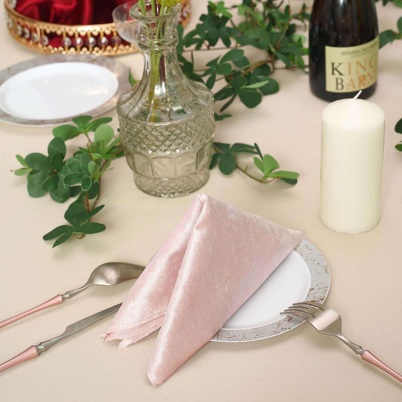 5 Pack Premium Velvet 20"x20" Napkins Blush - Soft Sheen Finish Cloth Napkins - Linen Luxes