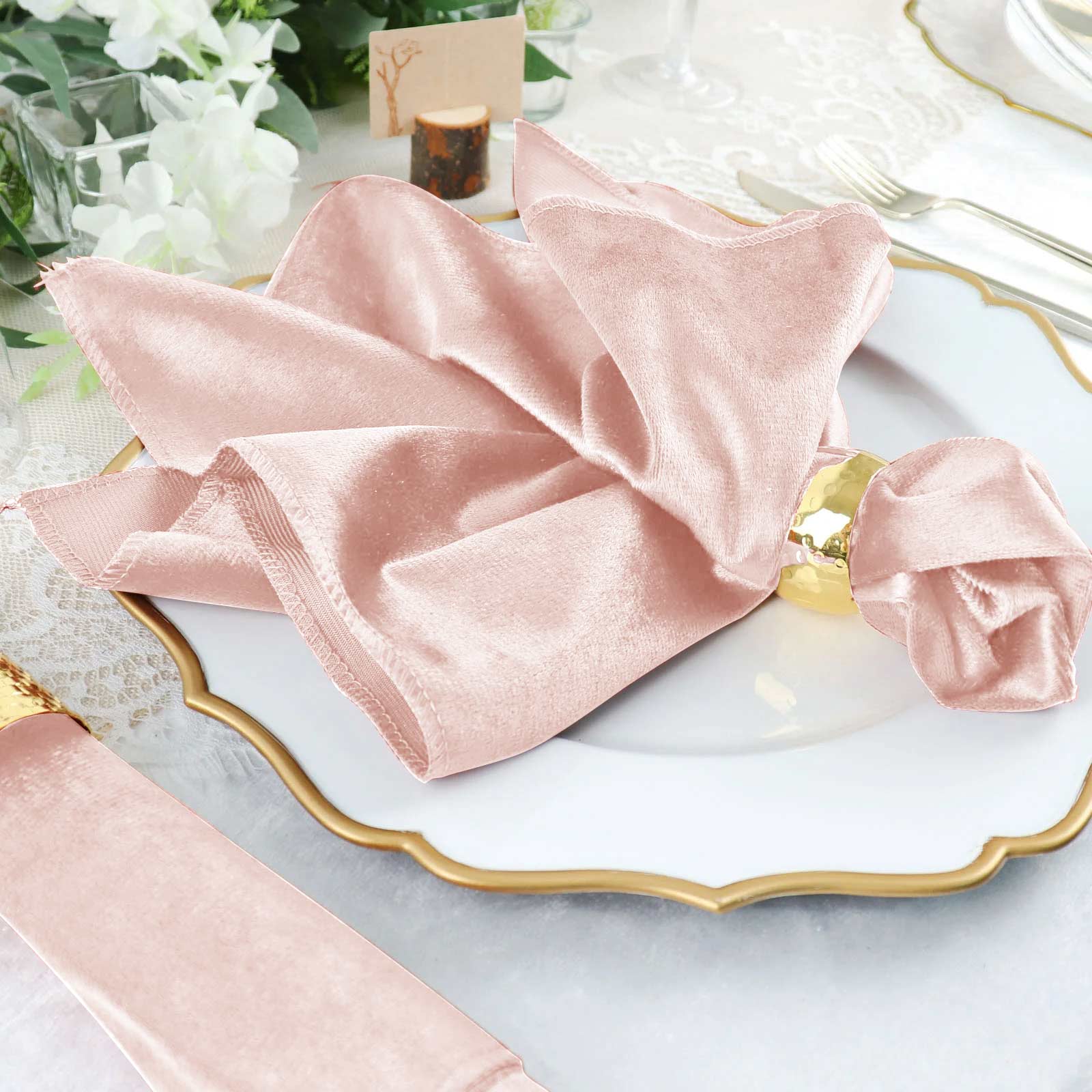 5 Pack Premium Velvet 20"x20" Napkins Blush - Soft Sheen Finish Cloth Napkins - Linen Luxes
