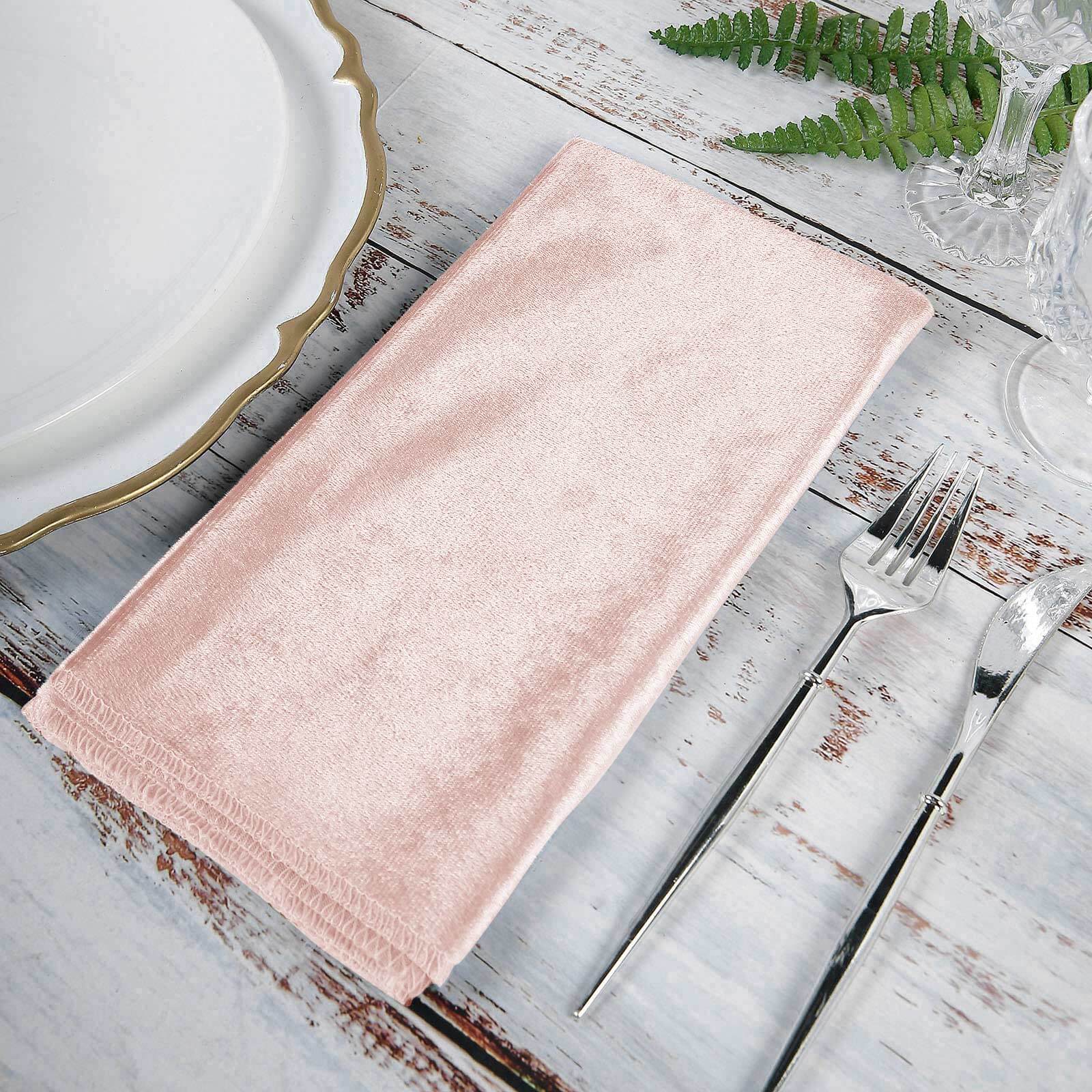 5 Pack Premium Velvet 20"x20" Napkins Blush - Soft Sheen Finish Cloth Napkins - Linen Luxes