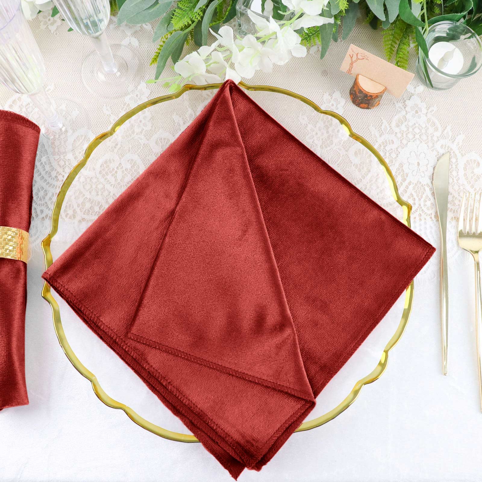 5 Pack Premium Velvet 20"x20" Napkins Burgundy - Soft Sheen Finish Cloth Napkins - Linen Luxes