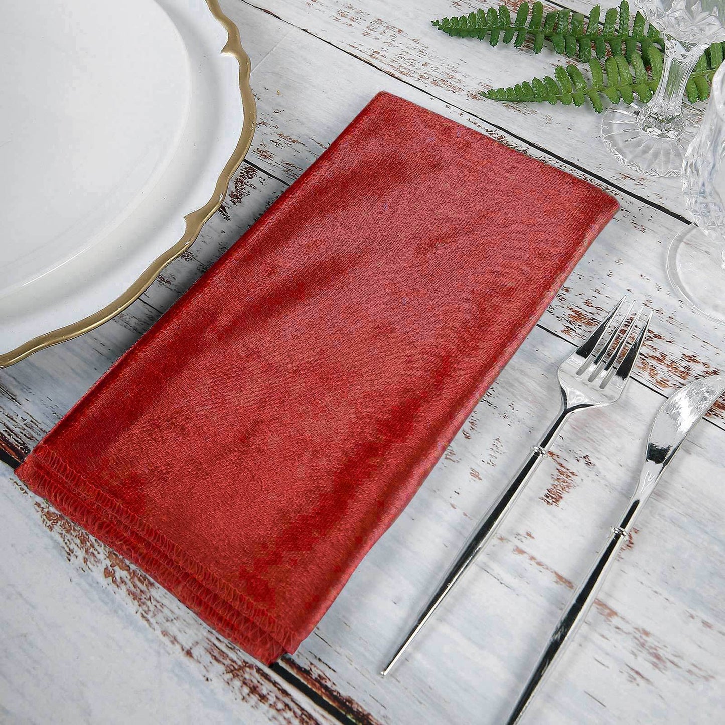 5 Pack Premium Velvet 20"x20" Napkins Burgundy - Soft Sheen Finish Cloth Napkins - Linen Luxes